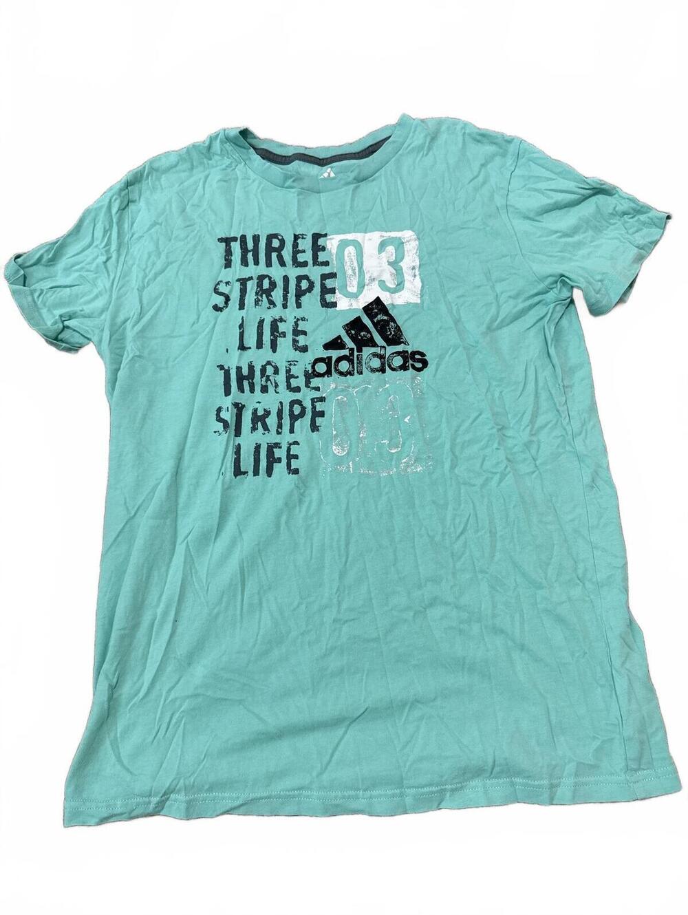 Adidas Logo Text Turquoise T Shirt - Boys Large